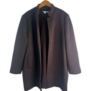 Chico's Brown Chevron Jacquard Boyfriend Blazer Lined Open Front Size 3P/LG